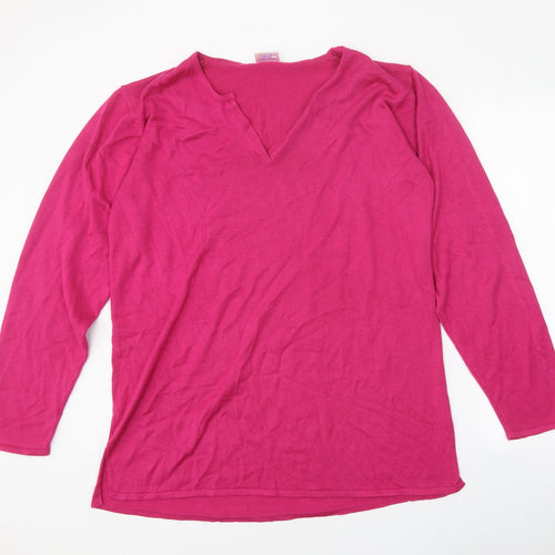 Agenda Womens Pink V-Neck Acrylic Pullover Jumper Size 12