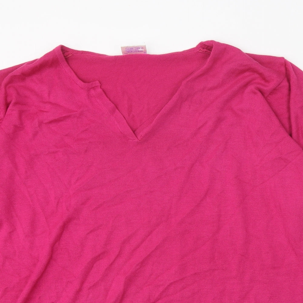 Agenda Womens Pink V-Neck Acrylic Pullover Jumper Size 12