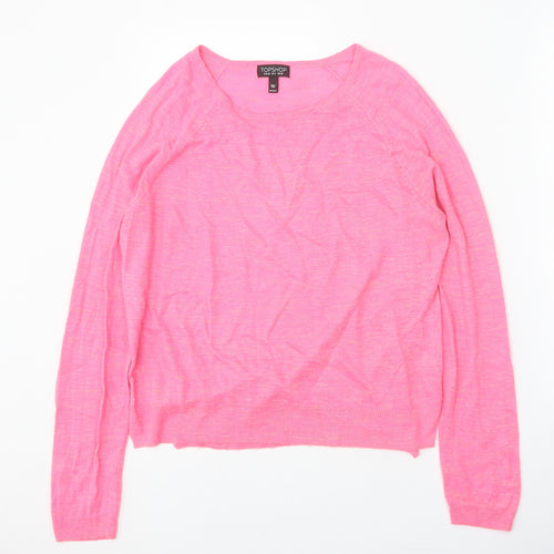 Topshop Womens Pink Round Neck Acrylic Pullover Jumper Size 10