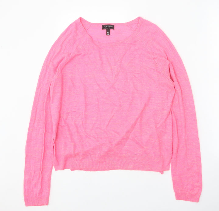 Topshop Womens Pink Round Neck Acrylic Pullover Jumper Size 10