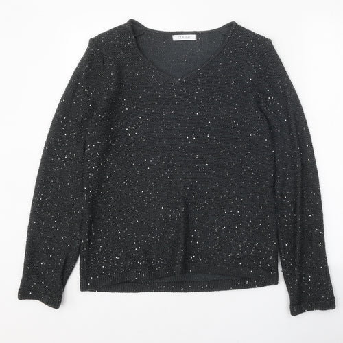 Classic Womens Grey V-Neck Acrylic Pullover Jumper Size 12