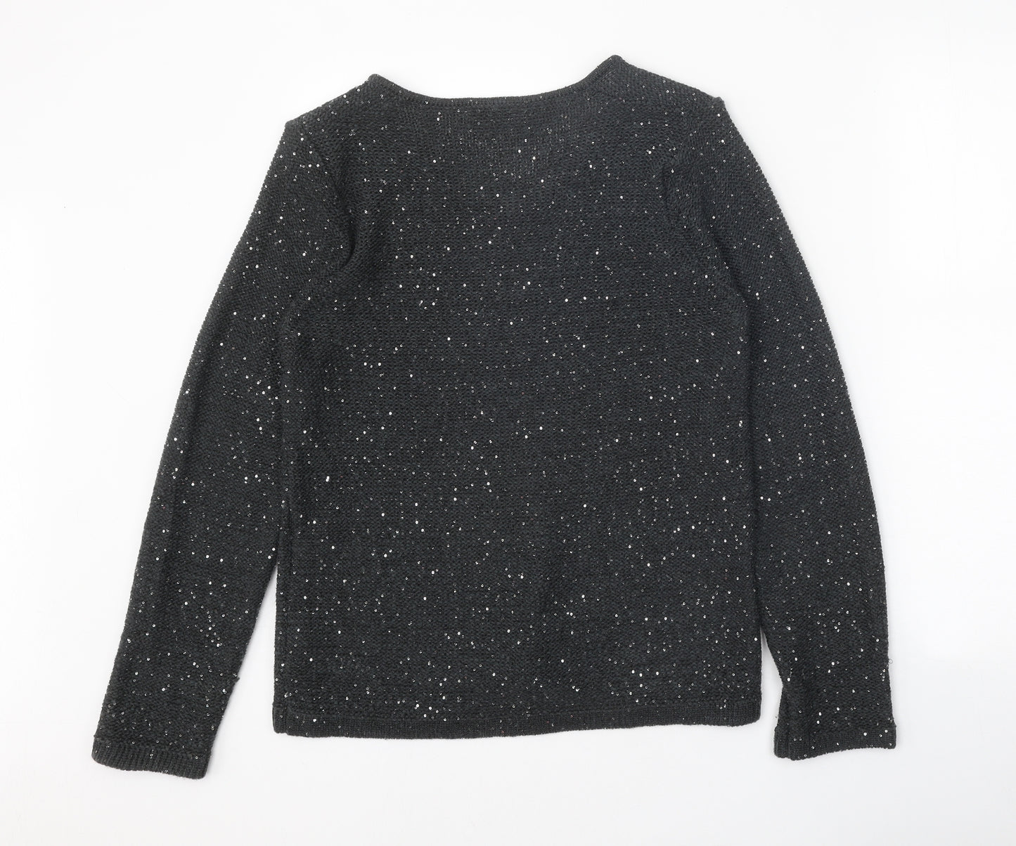 Classic Womens Grey V-Neck Acrylic Pullover Jumper Size 12