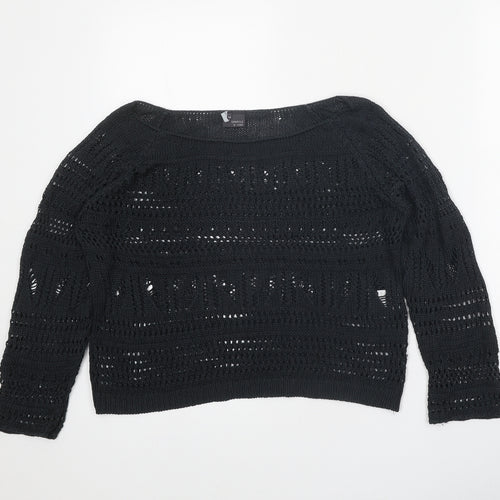 Sparkle & Fade Womens Black Boat Neck Acrylic Pullover Jumper Size M