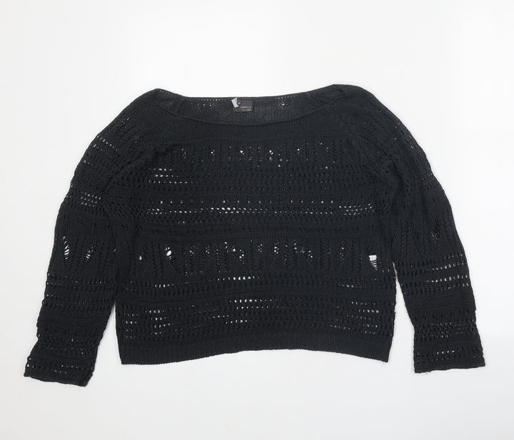 Sparkle & Fade Womens Black Boat Neck Acrylic Pullover Jumper Size M