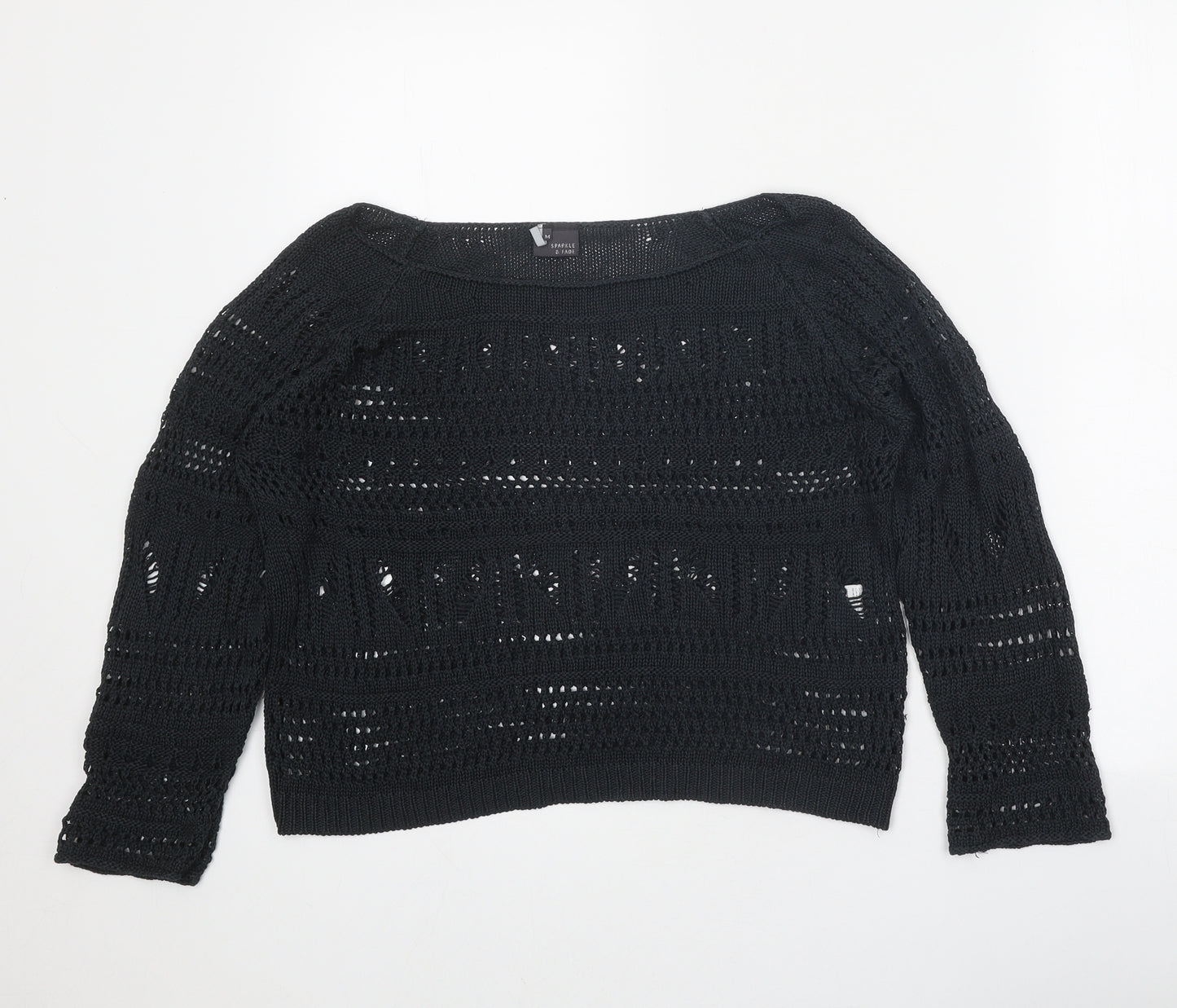 Sparkle & Fade Womens Black Boat Neck Acrylic Pullover Jumper Size M