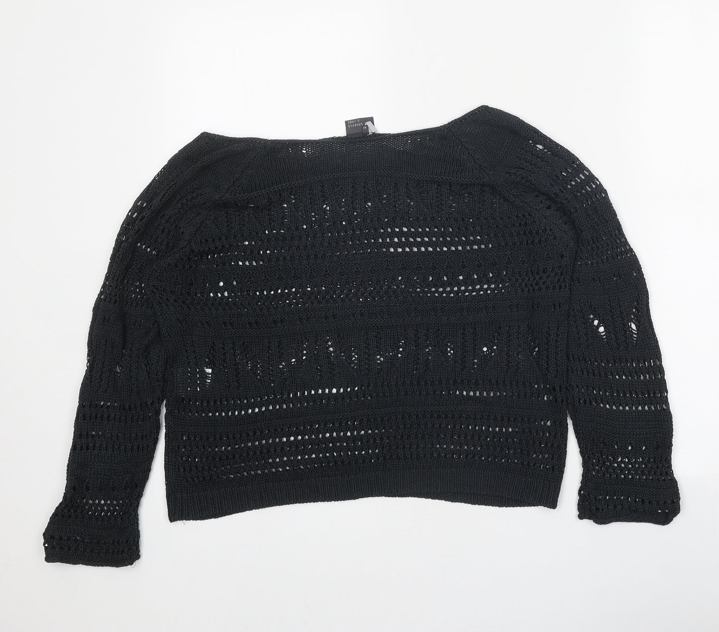 Sparkle & Fade Womens Black Boat Neck Acrylic Pullover Jumper Size M