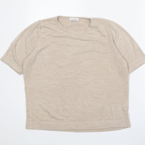 Classic Womens Beige Round Neck Acrylic Pullover Jumper Size 18