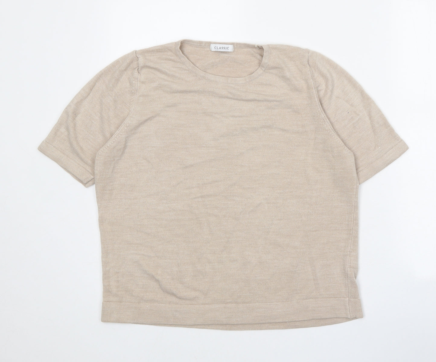 Classic Womens Beige Round Neck Acrylic Pullover Jumper Size 18
