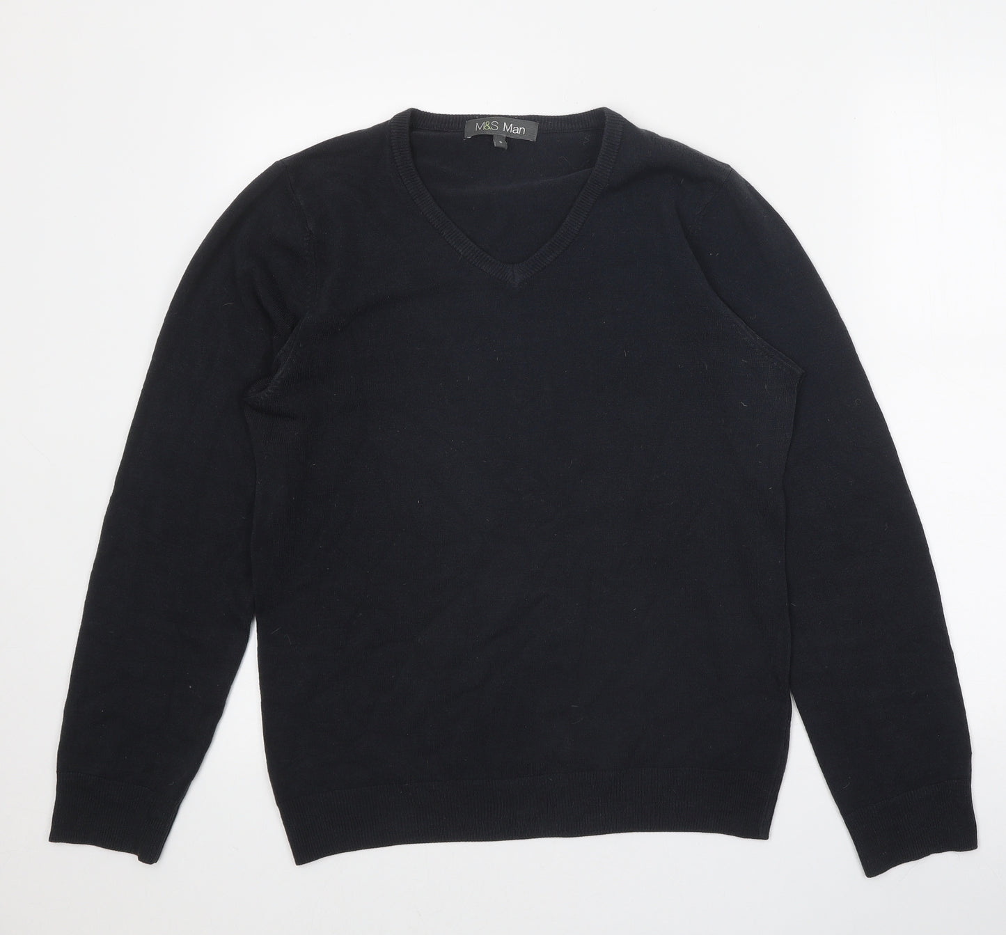 Marks and Spencer Mens Black V-Neck Acrylic Pullover Jumper Size S