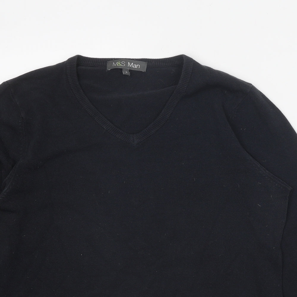 Marks and Spencer Mens Black V-Neck Acrylic Pullover Jumper Size S