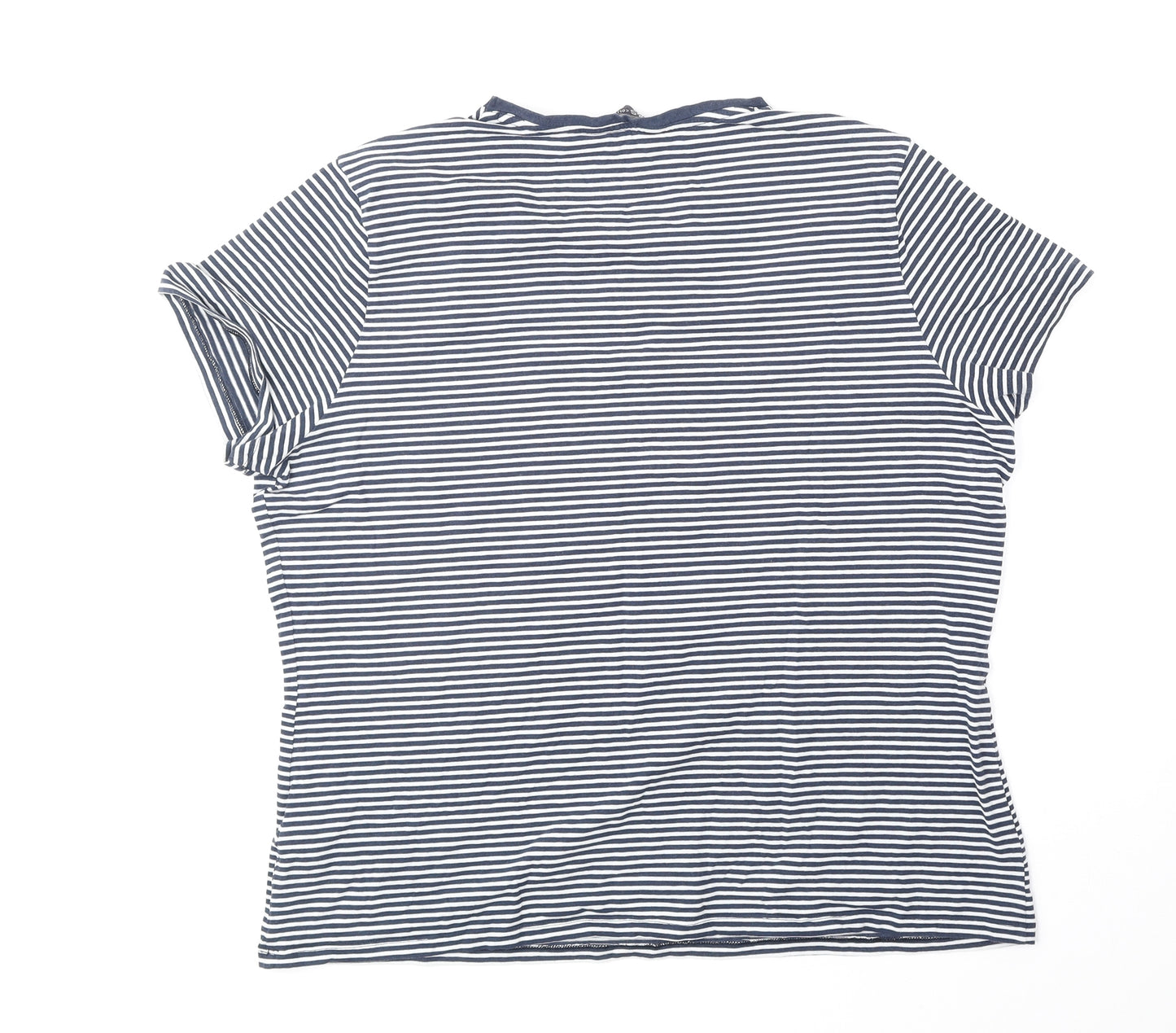 Marks and Spencer Womens Blue Striped Cotton Basic T-Shirt Size 18 Scoop Neck