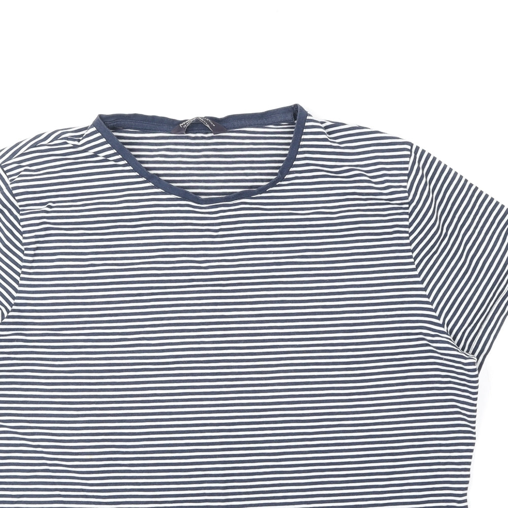 Marks and Spencer Womens Blue Striped Cotton Basic T-Shirt Size 18 Scoop Neck