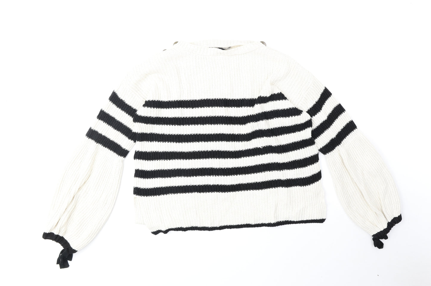 NEXT Womens White Boat Neck Striped Cotton Pullover Jumper Size 14