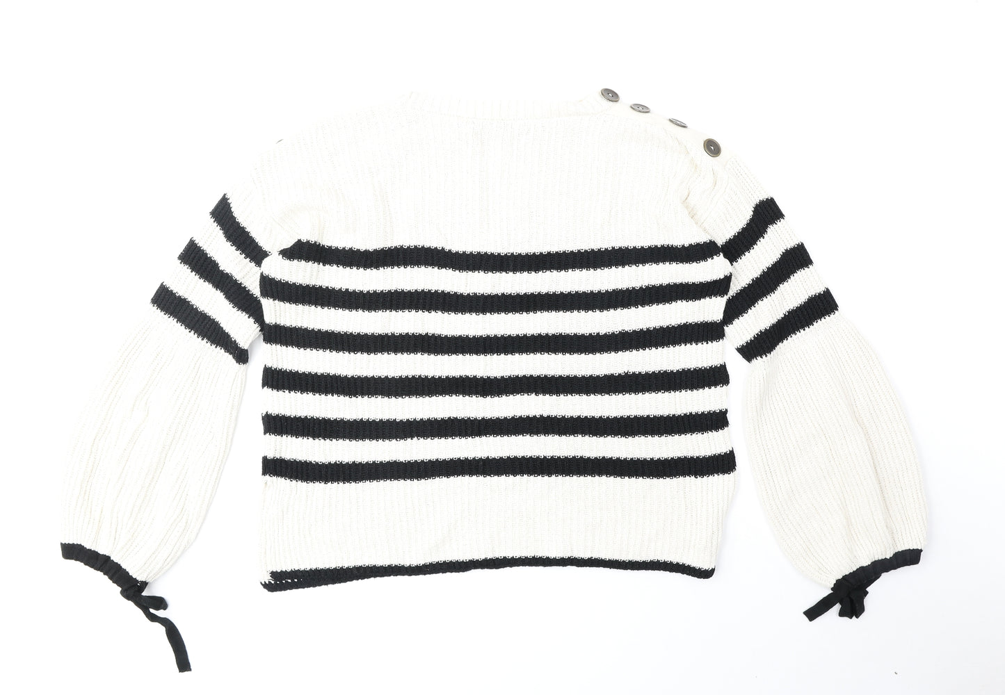 NEXT Womens White Boat Neck Striped Cotton Pullover Jumper Size 14