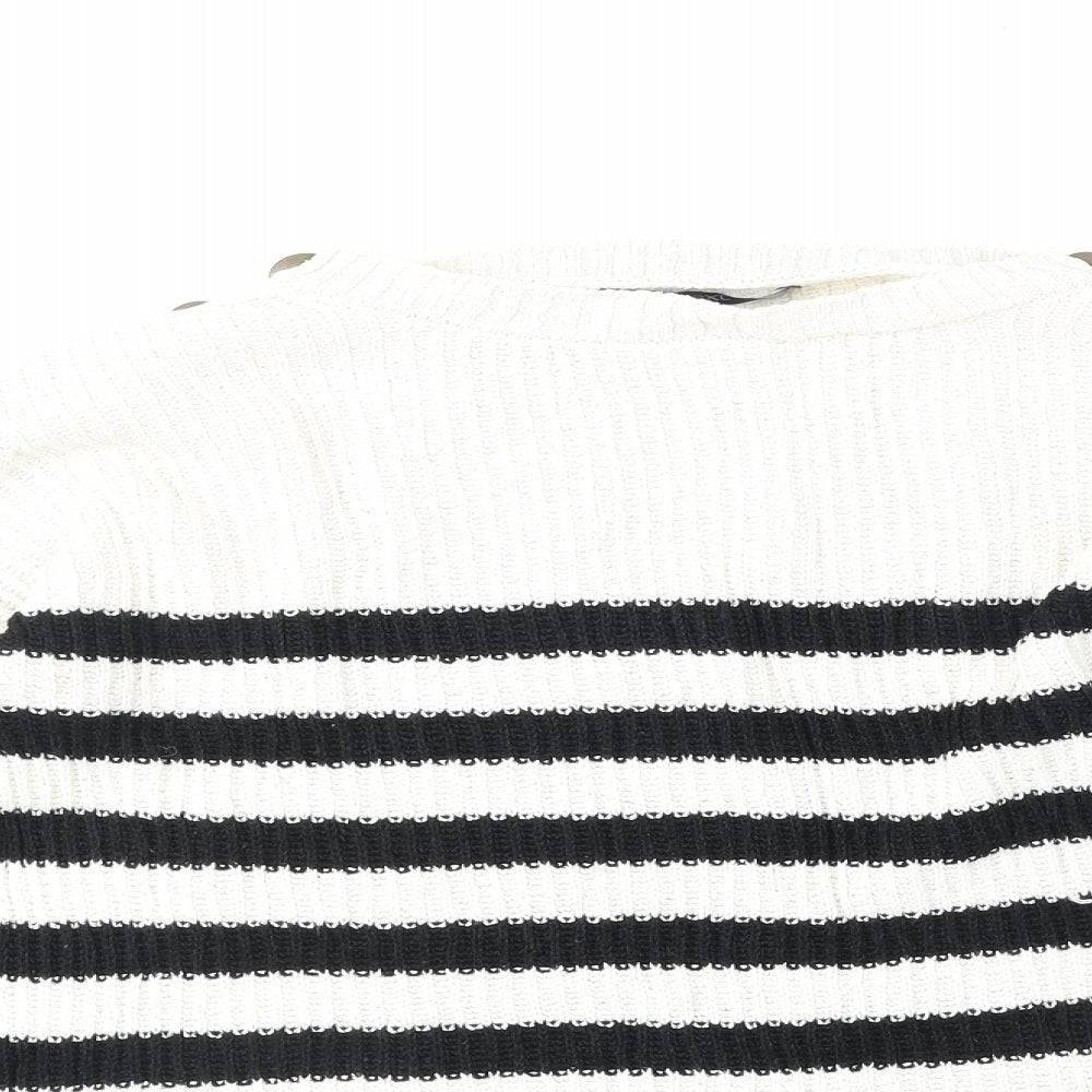 NEXT Womens White Boat Neck Striped Cotton Pullover Jumper Size 14