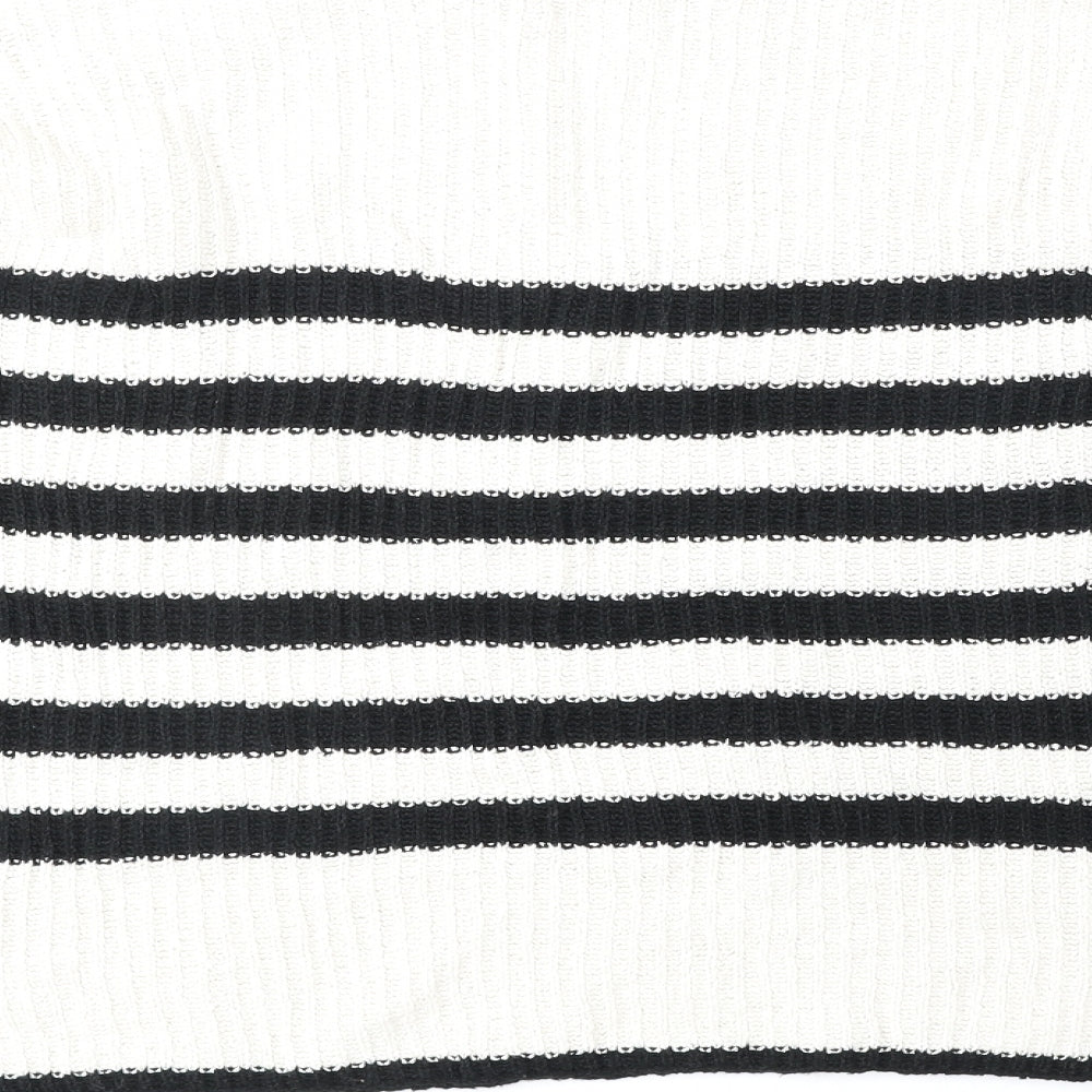 NEXT Womens White Boat Neck Striped Cotton Pullover Jumper Size 14