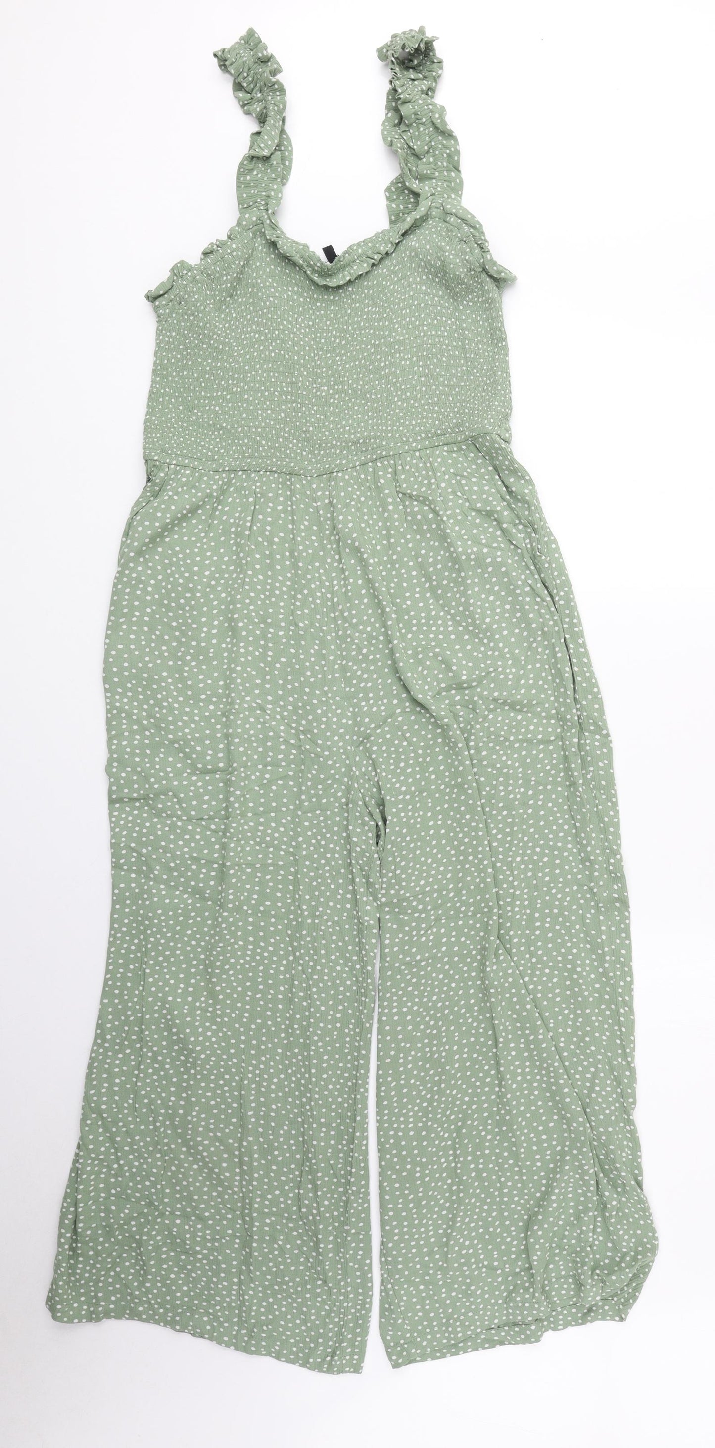 Peacocks Womens Green Polka Dot Viscose Jumpsuit One-Piece Size 12 Pullover