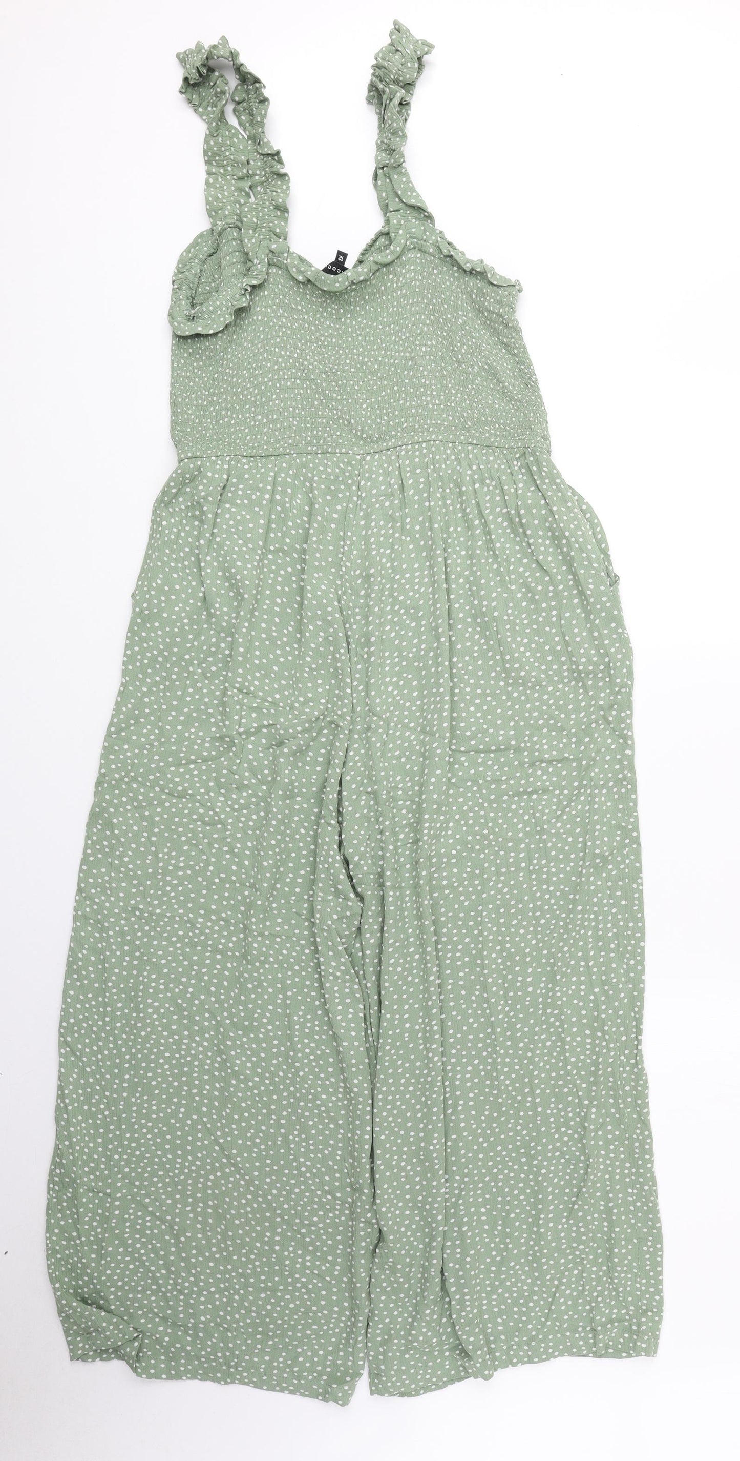 Peacocks Womens Green Polka Dot Viscose Jumpsuit One-Piece Size 12 Pullover