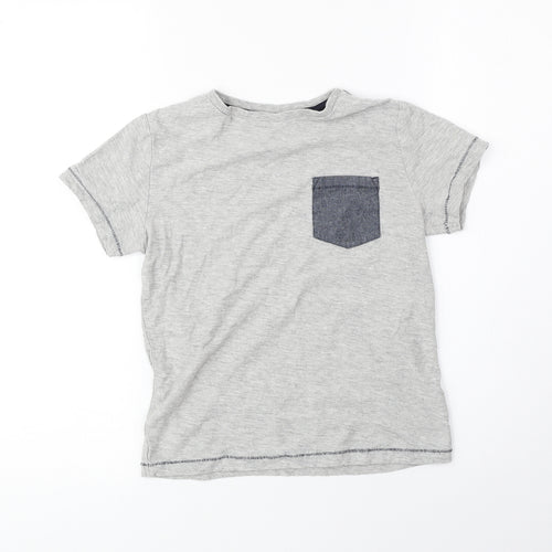 NEXT Boys Grey Cotton Basic T-Shirt Size 7 Years Round Neck Pullover
