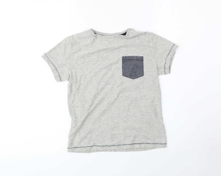 NEXT Boys Grey Cotton Basic T-Shirt Size 7 Years Round Neck Pullover