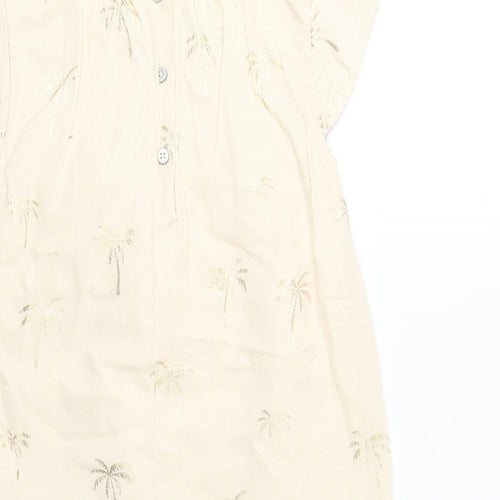 NEXT Girls Yellow 100% Cotton A-Line Size 7 Years Round Neck Button - Palm Tree