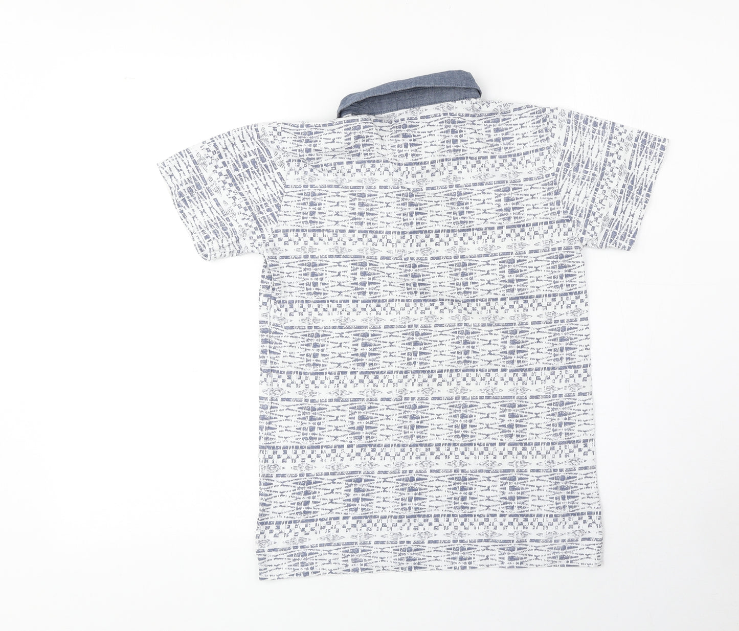 Matalan Boys Blue Geometric 100% Cotton Basic Polo Size 10 Years Collared Pullover
