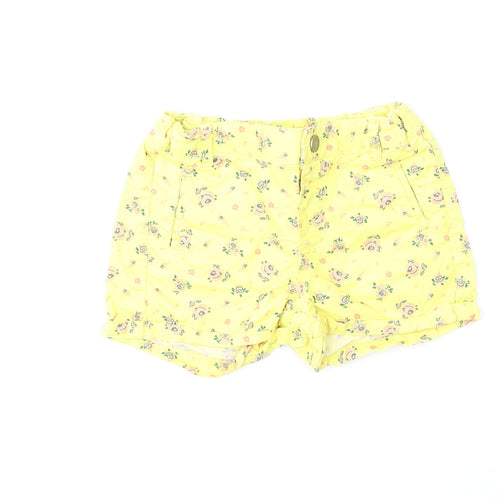 Max Girls Yellow Floral 100% Cotton Cropped Jeans Size 18-24 Months Button