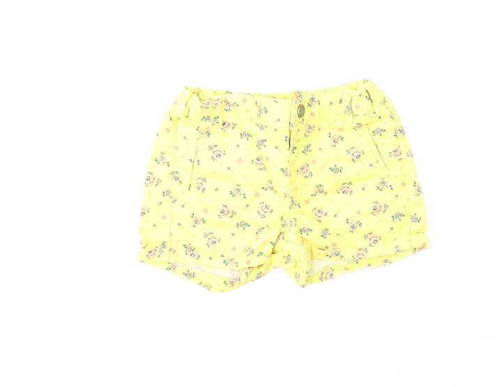 Max Girls Yellow Floral 100% Cotton Cropped Jeans Size 18-24 Months Button