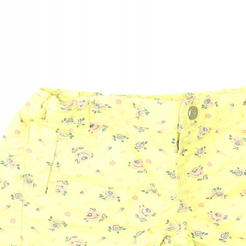 Max Girls Yellow Floral 100% Cotton Cropped Jeans Size 18-24 Months Button