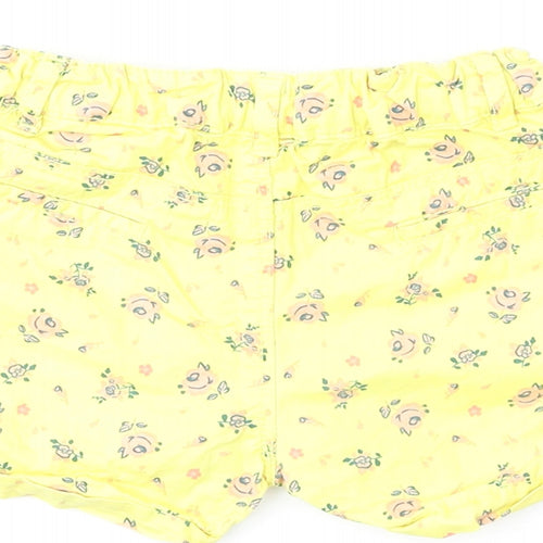 Max Girls Yellow Floral 100% Cotton Cropped Jeans Size 18-24 Months Button