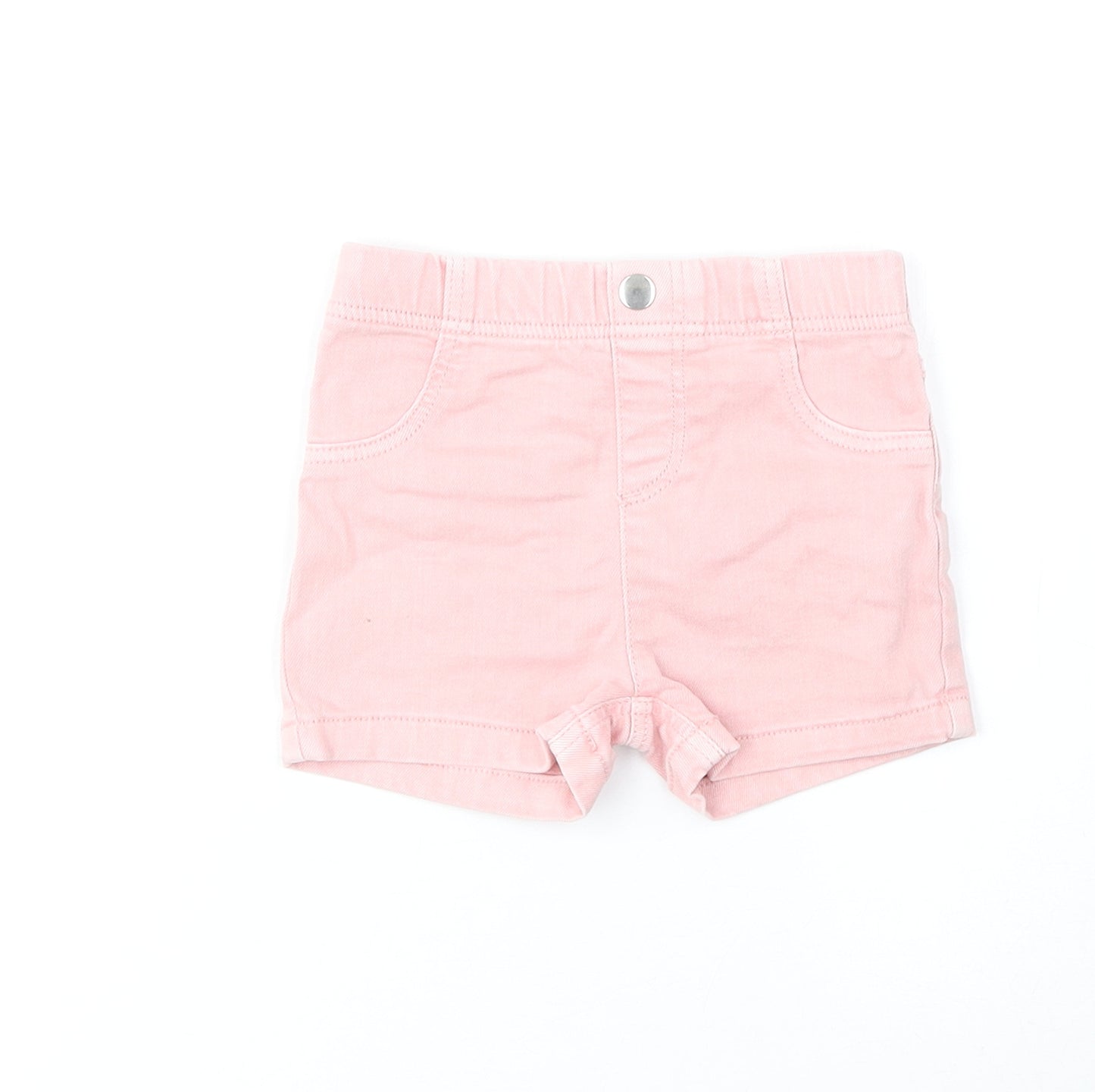 Marks and Spencer Girls Pink Cotton Cropped Jeans Size 9-12 Months Button