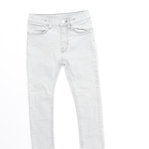 Preworn Girls Grey Cotton Skinny Jeans Size 3-4 Years Regular Zip