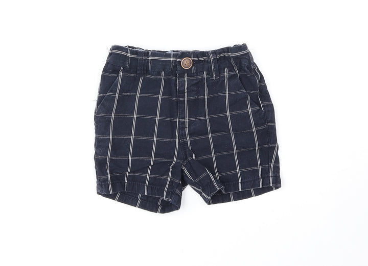 NEXT Girls Blue Striped 100% Cotton Cropped Trousers Size 12-18 Months Button
