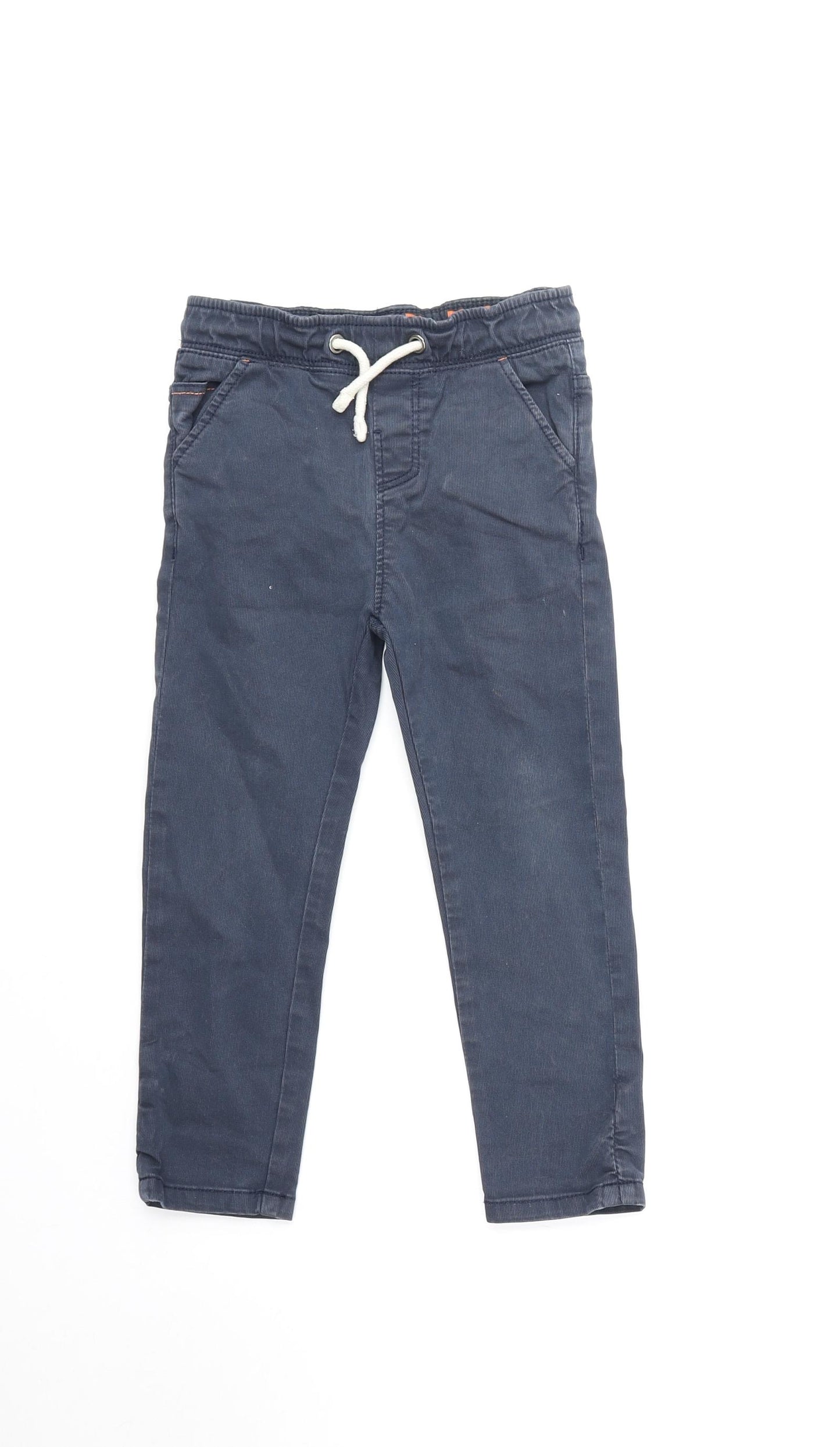Marks and Spencer Boys Blue Cotton Chino Trousers Size 3-4 Years Regular Drawstring