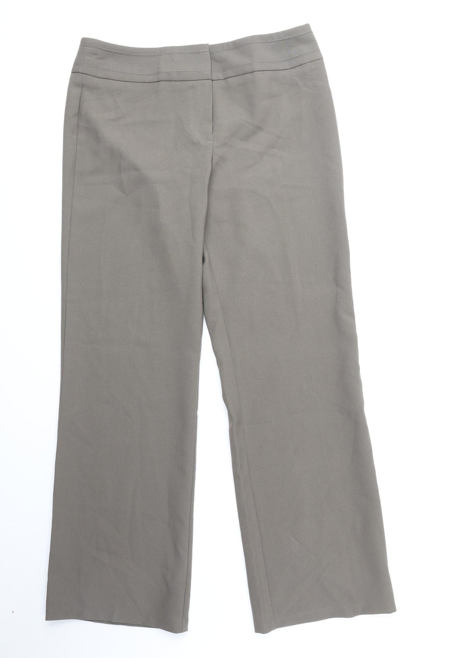 Marks and Spencer Womens Brown Polyester Trousers Size 14 Regular Zip - Long Length