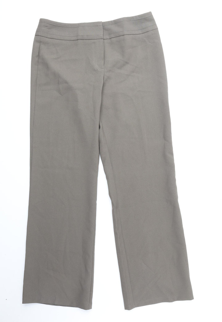 Marks and Spencer Womens Brown Polyester Trousers Size 14 Regular Zip - Long Length