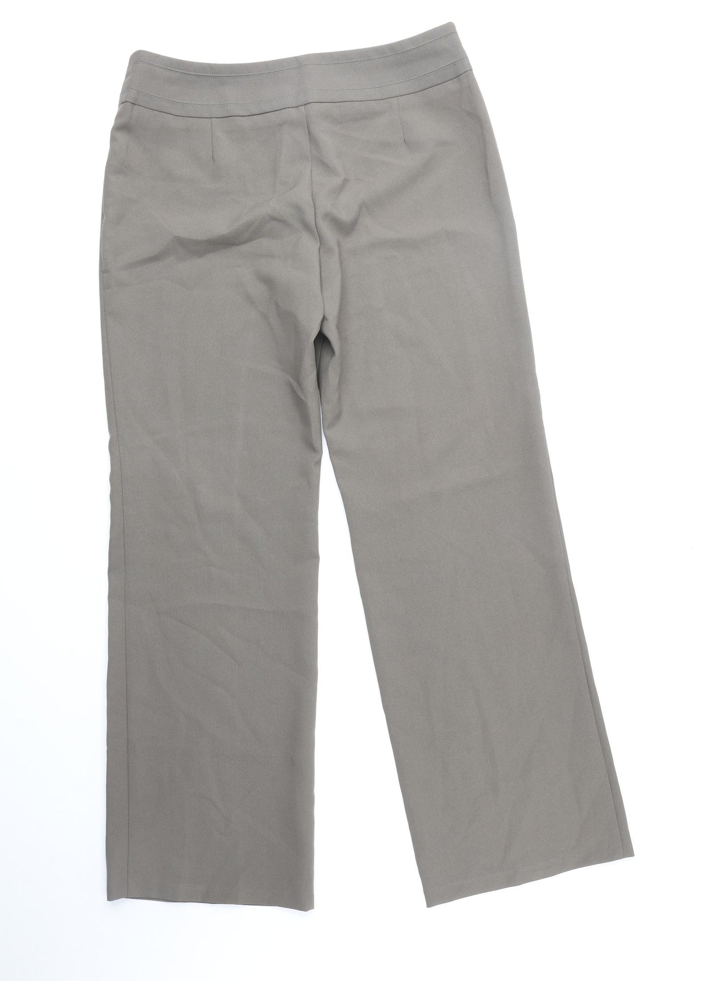 Marks and Spencer Womens Brown Polyester Trousers Size 14 Regular Zip - Long Length
