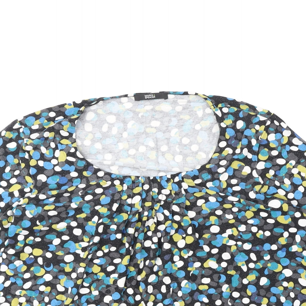 Marks and Spencer Womens Multicoloured Geometric Viscose Basic T-Shirt Size 16 Round Neck