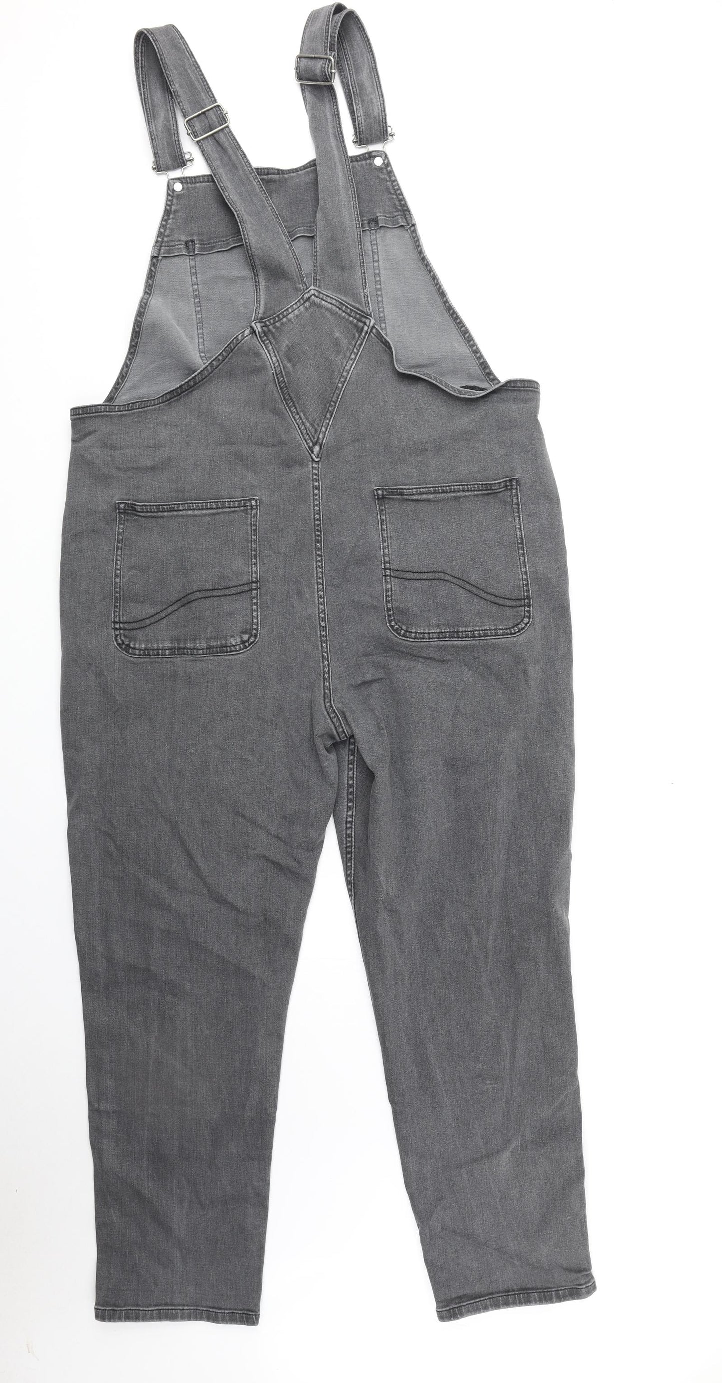 Fat Face Womens Grey Cotton Dungaree One-Piece Size 18 Button - Short length