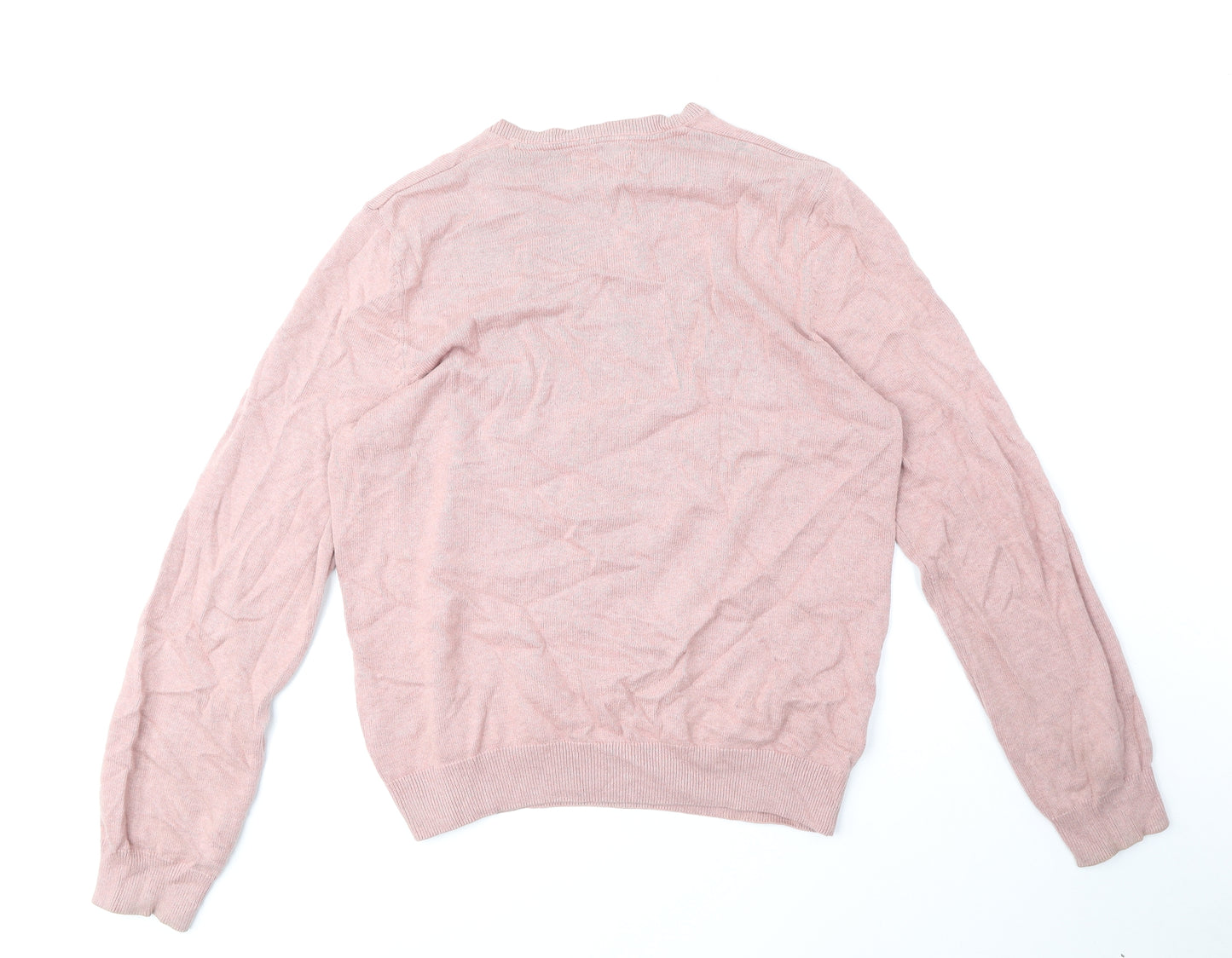 Marks and Spencer Mens Pink V-Neck Cotton Pullover Jumper Size XL