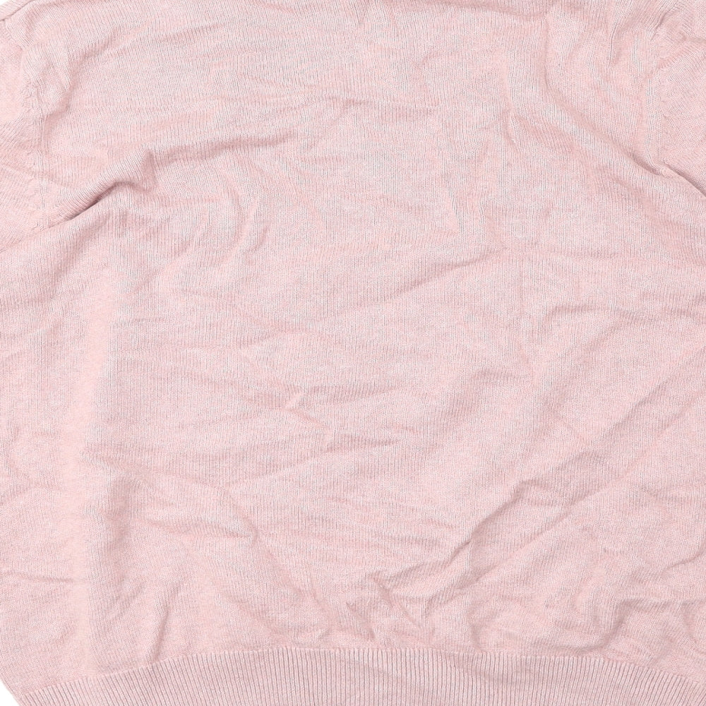 Marks and Spencer Mens Pink V-Neck Cotton Pullover Jumper Size XL