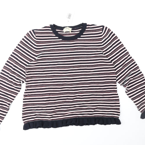 Papaya Womens Blue Round Neck Striped Cotton Pullover Jumper Size 18