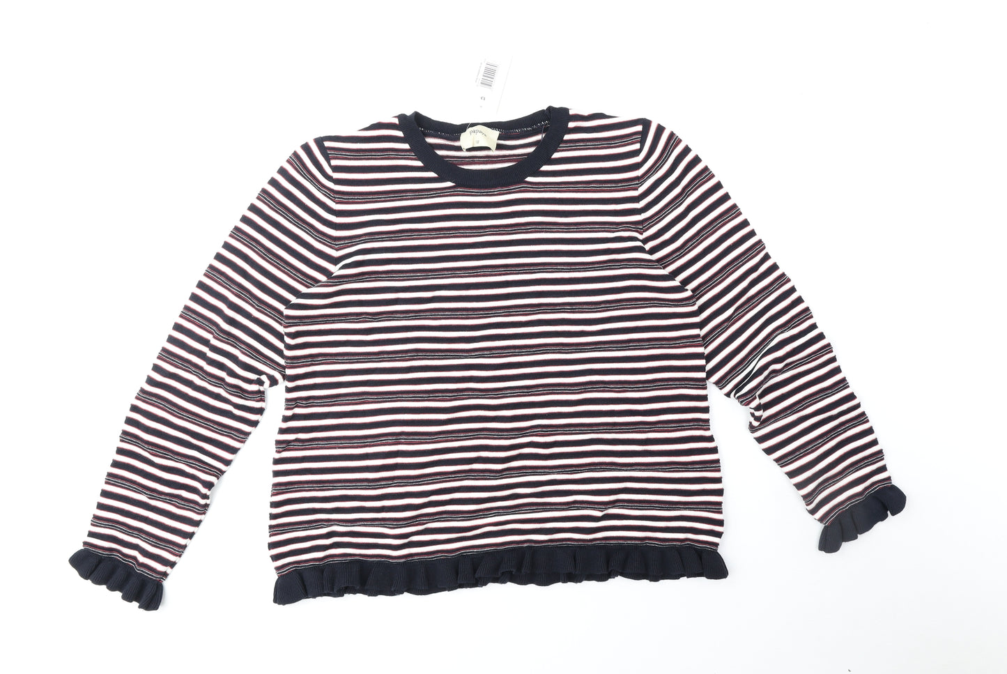 Papaya Womens Blue Round Neck Striped Cotton Pullover Jumper Size 18