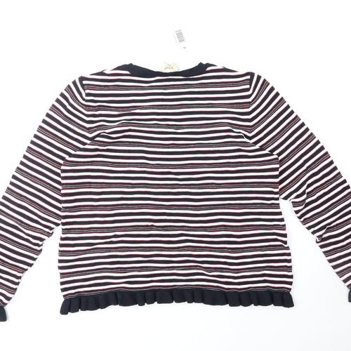 Papaya Womens Blue Round Neck Striped Cotton Pullover Jumper Size 18
