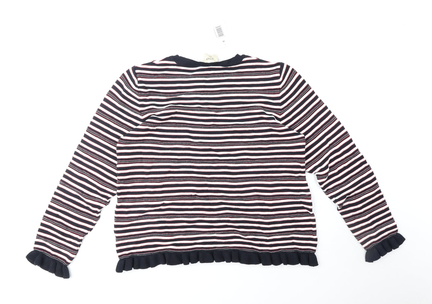 Papaya Womens Blue Round Neck Striped Cotton Pullover Jumper Size 18