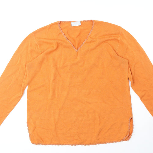 Anna Morelle Womens Orange V-Neck Acrylic Pullover Jumper Size 14