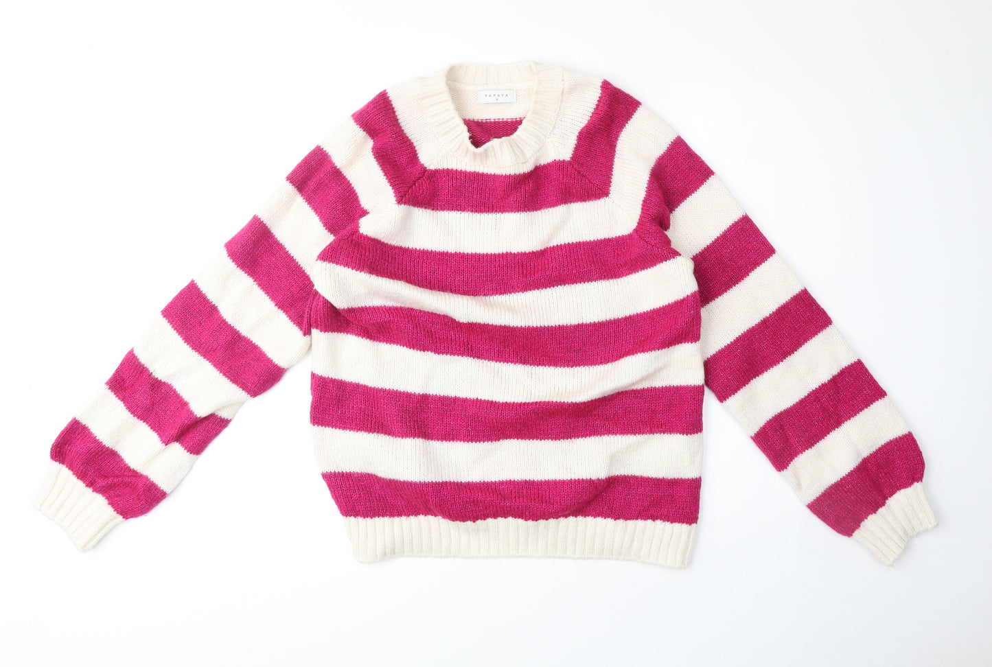 Papaya Womens Pink Round Neck Striped Acrylic Pullover Jumper Size M