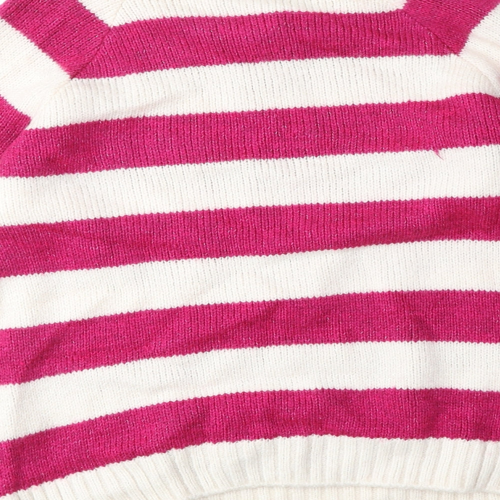 Papaya Womens Pink Round Neck Striped Acrylic Pullover Jumper Size M