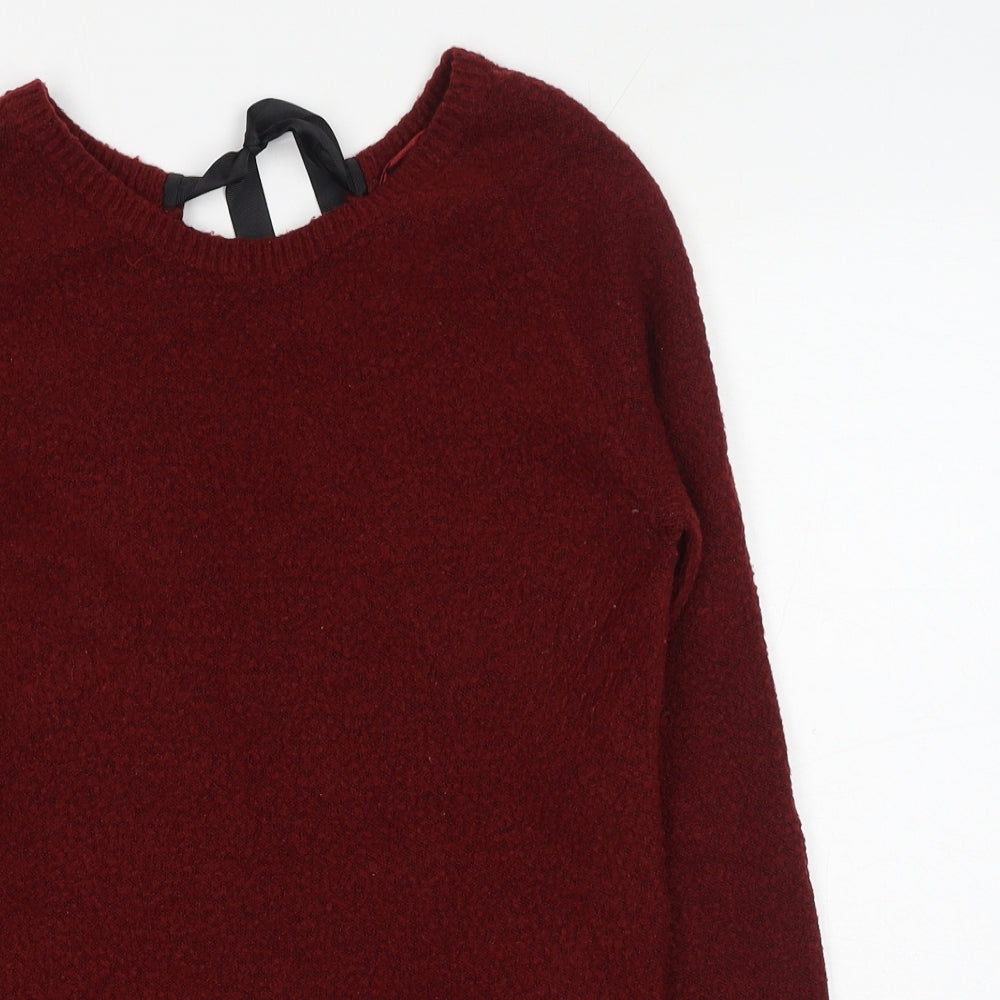 Stradivarius Womens Red Scoop Neck Acrylic Pullover Jumper Size M