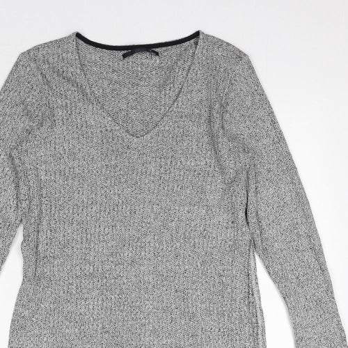 Only Womens Grey Acrylic Tunic T-Shirt Size M V-Neck